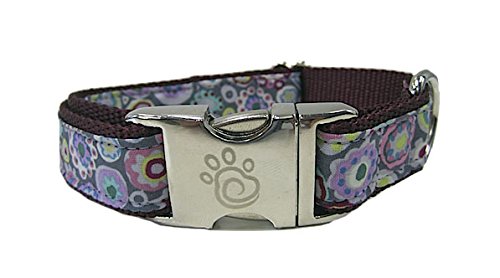 0012117010025 - CHIEF FURRY OFFICER GLENDALE DESIGNER FABRIC DOG COLLAR WITH BURGUNDY WEBBING, SMALL