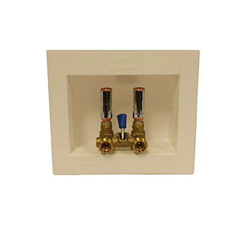 0012181857144 - WATER-TITE 85714 DU-ALL DUAL DRAIN WASHING MACHINE OUTLET BOX WITH BRASS QUARTER-TURN HAMMER ARRESTER VALVES INSTALLED, 1/2 PEX CONNECTION, WHITE