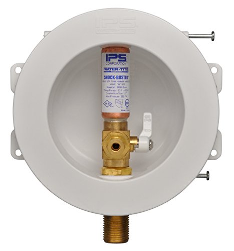 0012181883723 - WATER-TITE 88372 ROUND MINI LEAD-FREE ICE MAKER OUTLET BOX WITH HAMMER ARRESTER VALVE AND PRELOADED MOUNTING NAILS, BRASS QUARTER-TURN ARRESTER VALVE INSTALLED, 1/2 SWEAT CONNECTION, WHITE