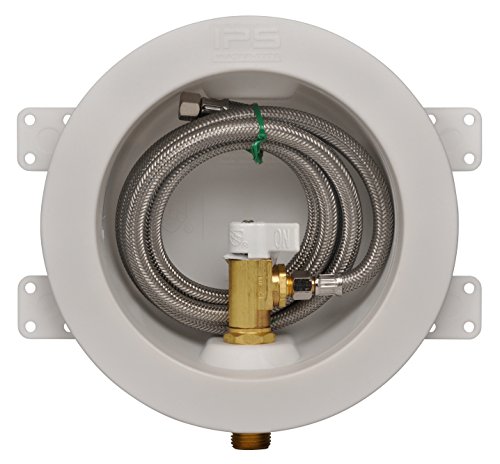 0012181884843 - WATER-TITE 88484 ROUND LEAD-FREE ICE MAKER OUTLET BOX WITH HOSE, BRASS QUARTER-TURN VALVE INSTALLED, 1/2 PEX CONNECTION, WHITE