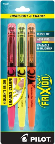 0012301462036 - PILOT FRIXION LIGHT ERASABLE HIGHLIGHTERS, CHISEL POINT, 3-PACK, ASSORTED COLORS, YELLOW/PINK/ORANGE