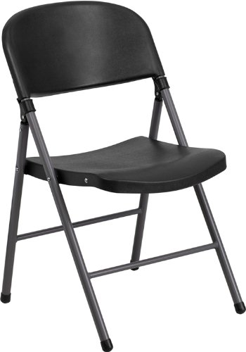 0012303029596 - FLASH FURNITURE HERCULES SERIES 330 LB. CAPACITY BLACK PLASTIC FOLDING CHAIR WITH CHARCOAL FRAME