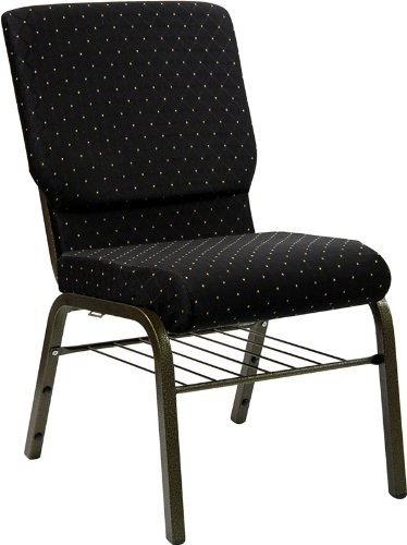 0012303161845 - FLASH FURNITURE HERCULES SERIES 18.5W BLACK DOT PATTERNED CHURCH CHAIR WITH BOOK RACK-GOLD VEIN