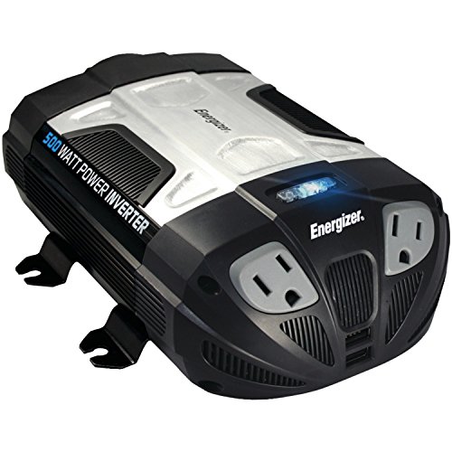 0012304177128 - ENERGIZER 500W POWER INVERTER 12V DC CIGARETTE LIGHTER OR BATTERY CLIPS TO 120 VOLT AC WITH 2 USB PORTS 2.1A SHARED COMPATIBLE WITH IPAD IPHONE & MORE