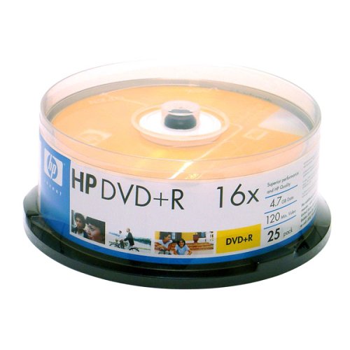 0012304923480 - HP 4.7GB 16X DVD+RS, 25-CT CAKE BOX SPINDLE DR16025CB