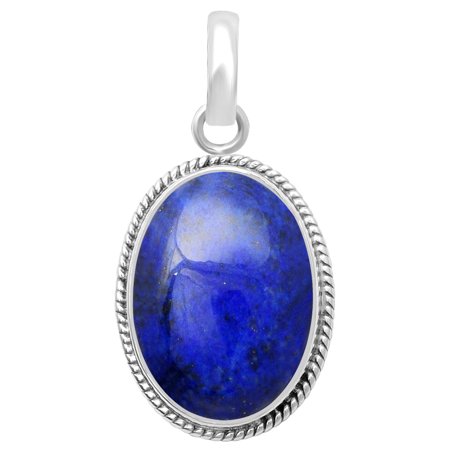 0123400105677 - GORGEOUS OVAL LAPIS LAZULI 925 STERLING SILVER PENDANT NECKLACE FOR WOMEN BY ORCHID JEWELRY