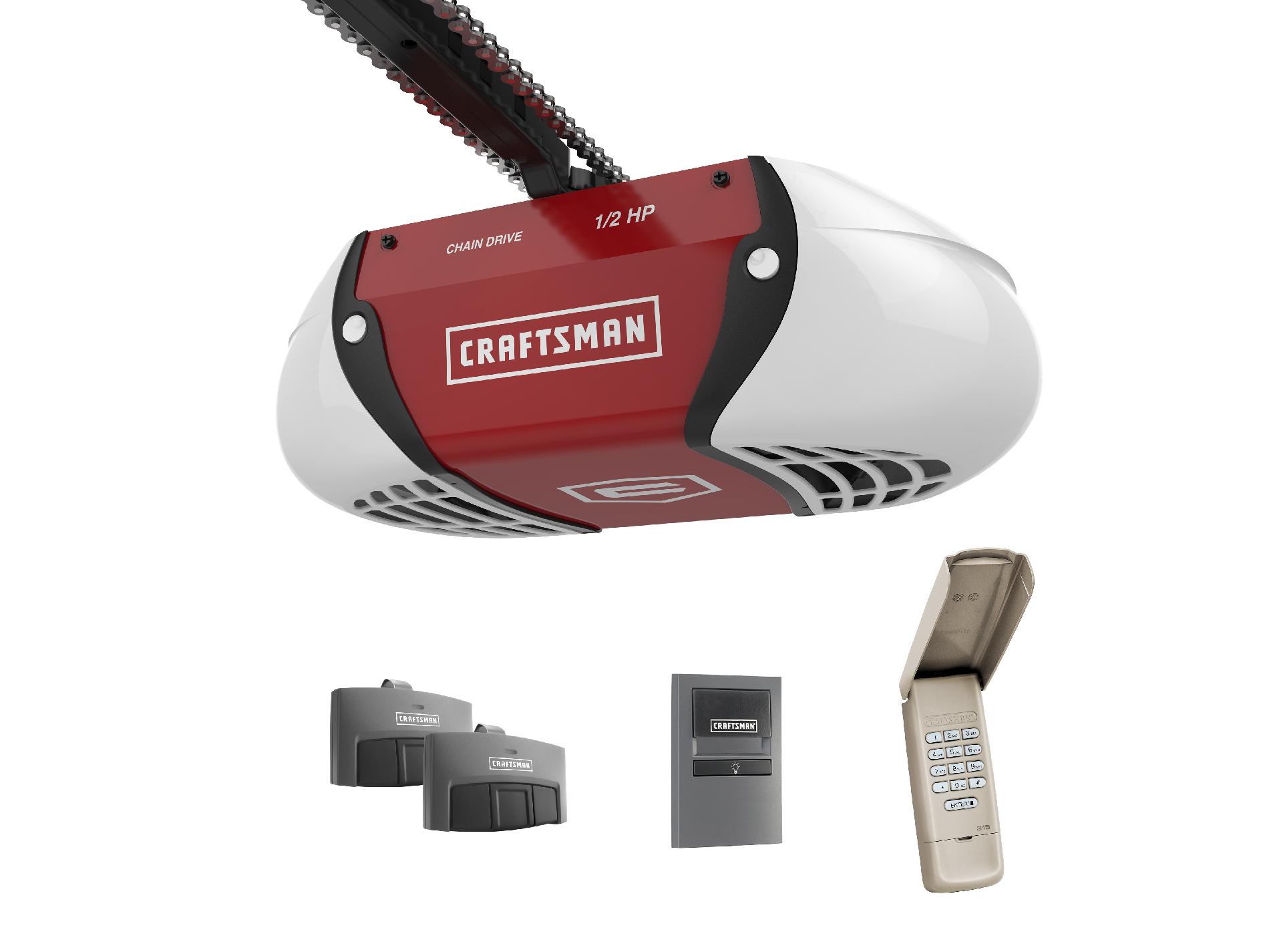 0012381549856 - &#189; HP CHAIN DRIVE GARAGE DOOR OPENER WITH TWO MULTI-FUNCTION REMOTES AND KEYPAD
