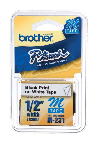 0012502053736 - BROTHER M231 12MM (0.47) BLACK ON WHITE NON-LAMINATED TAPE FOR P-TOUCH LAB