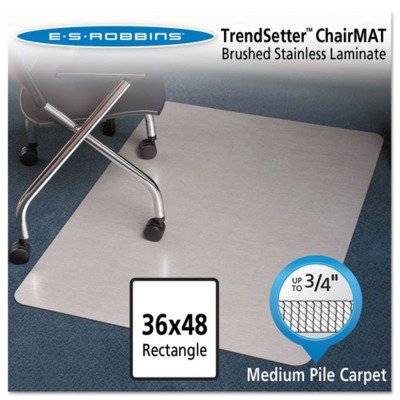 0012544193377 - ES ROBBINS TRENDSETTER RECTANGLE BRUSHED STAINLESS STEEL LAMINATE OFFICE CHAIR MAT FOR MEDIUM PILE CARPET, 36 BY 48-INCH