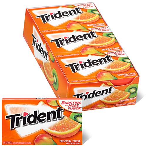 0012546011105 - TRIDENT TROPICAL TWIST SUGAR FREE GUM, 12 PACKS OF 14 PIECES (168 TOTAL PIECES)