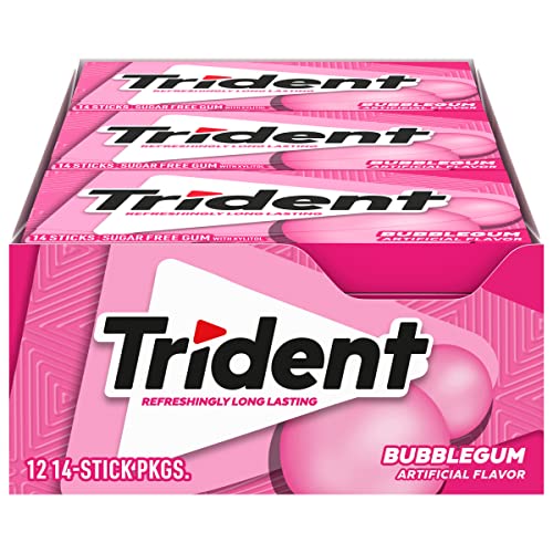0012546011433 - TRIDENT BUBBLEGUM SUGAR FREE GUM, MADE WITH XYLITOL, 12 PACKS OF 14 PIECES (168 TOTAL PIECES)