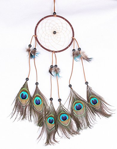 0012568951915 - HANDMADE DREAM CATCHER INDIAN PENDANT HOME HANGING DECORATION ORNAMENT CIRCULAR NET WITH FEATHER PEACOCK