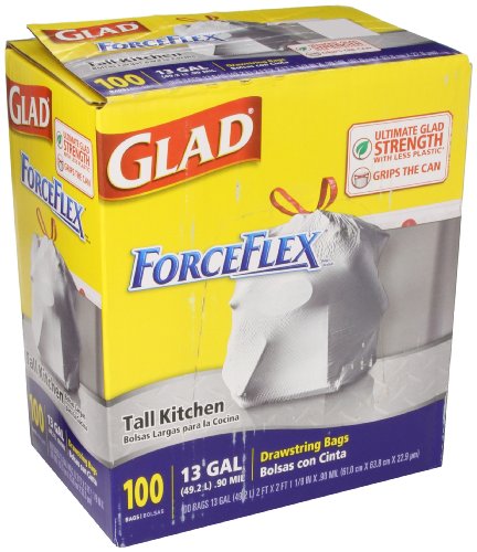 0001258770424 - GLAD DRAWSTRING FORCEFLEX TALL WHITE KITCHEN BAGS, 13-GALLON CAPACITY (PACK OF 100 BAGS)