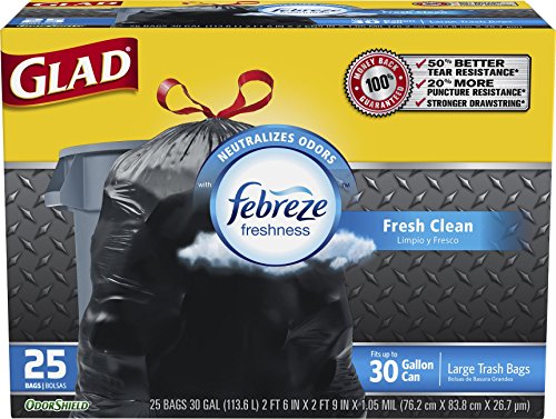 0012587784341 - GLAD ODORSHIELD EXTRA STRONG DRAWSTRING LARGE TRASH BAGS, FRESH CLEAN, 30 GALLON, 25 COUNT (PACK OF 4)