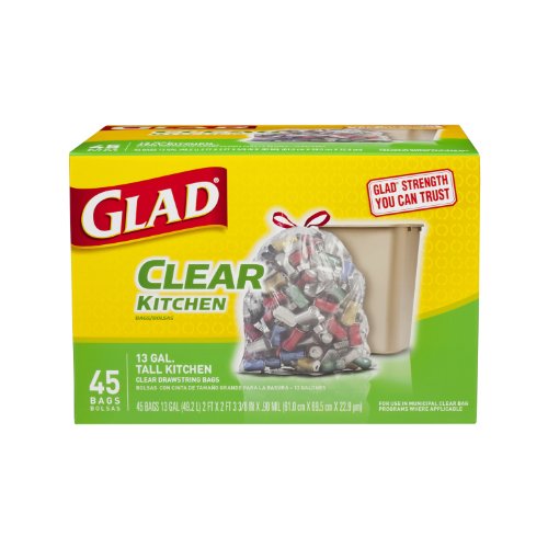 0012587785430 - GLAD TALL KITCHEN DRAWSTRING CLEAR RECYCLING TRASH BAGS, 13 GALLON, 45 COUNT