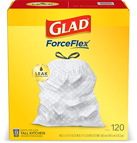 0012587785553 - GLAD FORCEFLEX TALL KITCHEN DRAWSTRING TRASH BAGS – 13 GALLON WHITE TRASH BAG, UNSCENTED – 120 COUNT (PACKAGE MAY VARY)