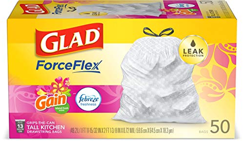 0012587786918 - GLAD FORCEFLEX TALL KITCHEN DRAWSTRING TRASH BAGS – 13 GALLON WHITE TRASH BAG, GAIN ISLAND FRESH SCENT WITH FEBREZE FRESHNESS – 50 COUNT (PACKAGE MAY VARY)