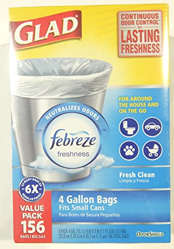 0012587787830 - GLAD ODOR SHIELD 4 GALLON HOUSEHOLD OR ON THE GO TRASH BAGS, FRESH CLEAN SCENT (156 BAGS)