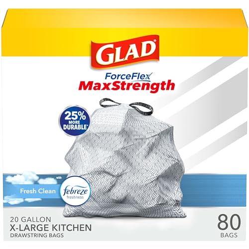 0012587789186 - GLAD FORCEFLEXPLUS XL X-LARGE KITCHEN DRAWSTRING TRASH BAGS - 20 GALLON GREY TRASH BAG, FRESH CLEAN WITH FEBREZE FRESHNESS 80 COUNT (PACKAGE MAY VARY)