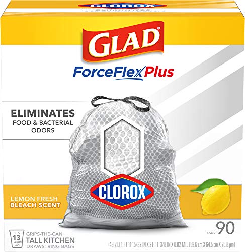 0012587793053 - GLAD TALL KITCHEN TRASH BAGS FORCEFLEX PLUS WITH CLOROX, 13 GALLON, LEMON FRESH BLEACH SCENT 90 COUNT (PACKAGE MAY VARY), WHITE-GRAY, LEMON FRESH