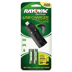 0012800509959 - RAYOVAC USB BATTERY CHARGER WITH 2 AA NIMH BATTERIES