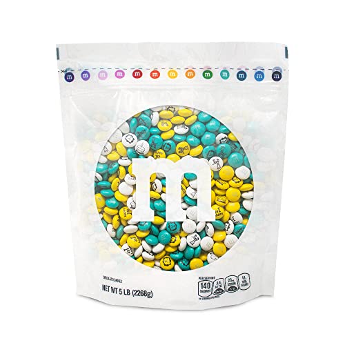 0012937008516 - M&MS 1ST BIRTHDAY CANDY - PRE-DESIGNED BABY THEME MILK CHOCOLATE CANDY IN YELLOW, WHITE AND GREEN- 5LBS BULK BAG