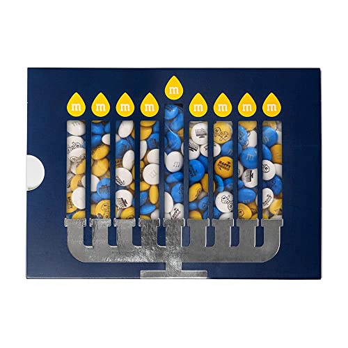 0012937011301 - M&MS MILK CHOCOLATE HAPPY HANUKKAH GIFT BOX - 1 LB OF BLUE, GOLD & WHITE M&MS CHOCOLATE CANDIES WITH HANUKKAH THEMED IMAGES, PERFECT HOLIDAY GIFT