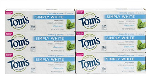0129500140129 - TOM'S OF MAINE SIMPLY WHITE NATURAL TOOTHPASTE, CLEAN MINT , 4.7 OUNCE, PACK OF 6