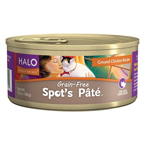 0129600364265 - HALO SPOT'S PATE HOLISTIC GRAIN FREE WET CAT FOOD, GROUND CHICKEN, 5.5 OZ OF CANNED CAT FOOD AND KITTEN FOOD, 12 CANS