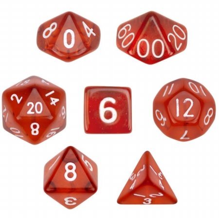 0013031030083 - BRY BELLY GDIC-1106 7 DIE POLYHEDRAL DICE SET IN VELVET POUCH- TRANSLUCENT RED