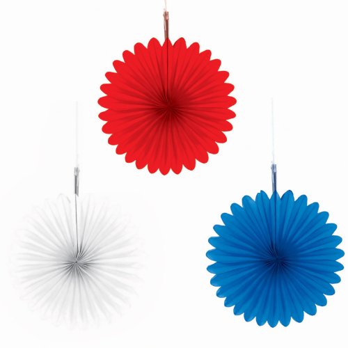 0013051256661 - AMSCAN RED, WHITE & BLUE MINI FAN DECORATIONS