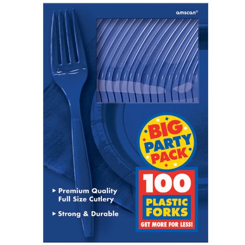 0013051257385 - AMSCAN BIG PARTY PACK 100 COUNT MID WEIGHT PLASTIC FORKS, BRIGHT ROYAL BLUE