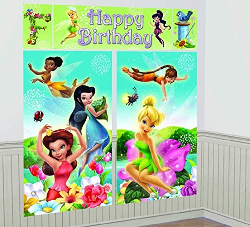 0013051261481 - AMSCAN DISNEY'S TINKERBELL SCENE SETTER PARTY BACKGROUND, MULTICOLORED, 59 X 32 1/2