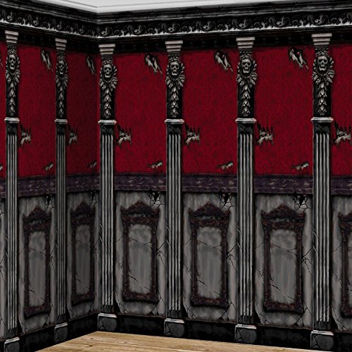 0013051289263 - AMSCAN GOTHIC HAUNTED MANSION HOUSE HALLOWEEN TRICK OR TREAT PARTY SCENE SETTERS ROOM ROLL WALL DECORATION, PLASTIC, 48 X 20', PACK OF 2. DECORATION, BLACK/RED