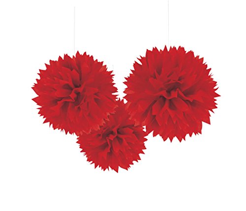 0013051300258 - RED FLUFFY DECORATIONS3 PACK