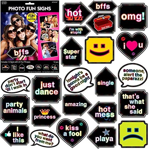 0013051307370 - SUPER FUN LET'S PARTY PHOTO FUN SIGNS 12CT BIRTHDAY PARTY GAME,