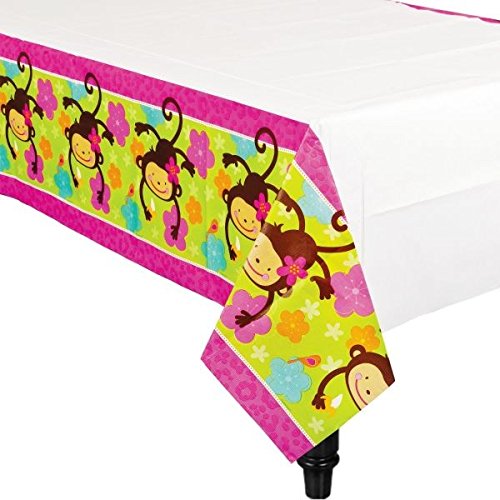 0013051312008 - AMSCAN SWEET MONKEY LOVE PLASTIC TABLE COVER (1 PIECE), PINK, 54 X 96