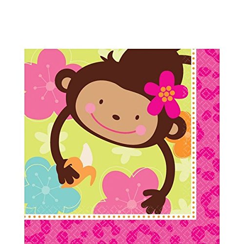 0013051312046 - AMSCAN SWEET MONKEY LOVE PARTY LUNCH NAPKINS (16 PIECE), PINK, 65 X 65