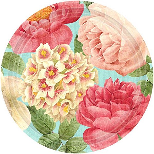 0013051322373 - BLISSFUL BLOOMS DESSERT PAPER PLATES FLORAL GARDEN PARTY DISPOSABLE TABLEWARE, ROUND, 7, PACK OF 18.