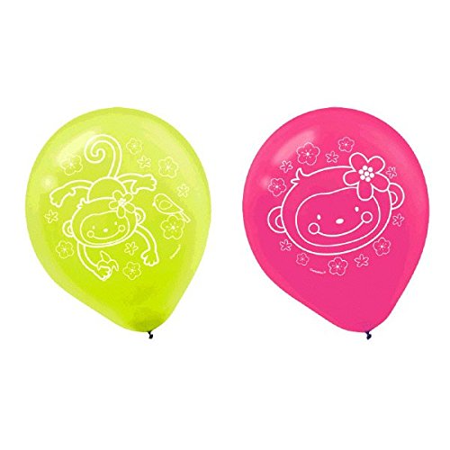 0013051348861 - AMSCAN SWEET MONKEY LOVE ASSORTED COLORS PRINTED PARTY LATEX BALLOONS (6 PIECE), PINK/YELLOW, 12