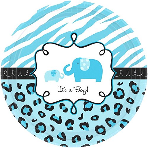 0013051355692 - AMSCAN SWEET SAFARI BOY BABY SHOWER PARTY ROUND PAPER PLATES (18 PIECE), 7, BLUE