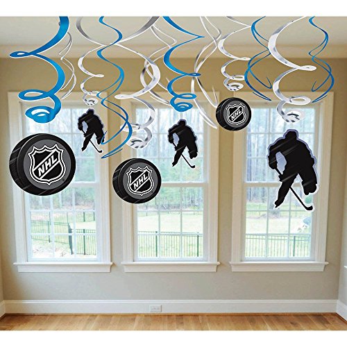 0013051359300 - AMSCAN SPORTS & TAILGATING NHL PARTY ICE TIME SWIRL DECORATIONS (12 PACK), SILVER/BLUE, 10 X 9.5