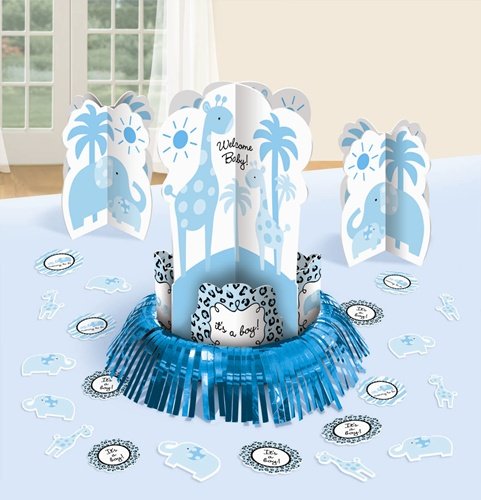 0013051359966 - AMSCAN SWEET SAFARI BOY BABY SHOWER PARTY TABLE DECORATING KIT, 13.75 X 11.5, BLUE