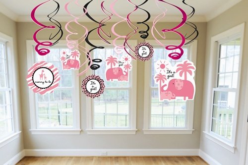 0013051360061 - AMSCAN SWEET SAFARI GIRL SWIRL VALUE PACK BABY SHOWER PARTY DECORATIONS (12 PIEC