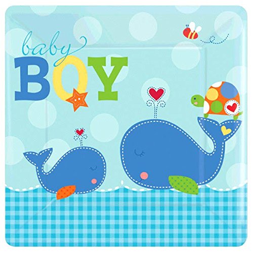 0013051361860 - AMSCAN ADORABLE AHOY BABY BOY SQUARE DINNER PARTY PLATES, 10, BLUE