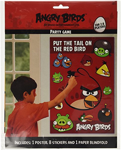 0013051366537 - FUN ANGRY BIRDS PIN THE TAIL BIRTHDAY PARTY GAME, RED