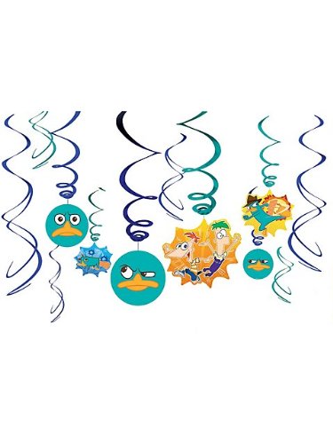 0013051370633 - PHINEAS AND FERB HANGING SWIRL DECORATIONS DISNEY BIRTHDAY PARTY SUPPLIES