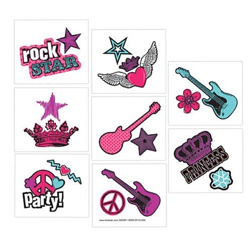 0013051371647 - AMSCAN TRENDY ROCKER PRINCESS TEMPORARY TATTOO BIRTHDAY PARTY FAVORS (16 PACK), 2 X 1 3/4, MULTICOLOR