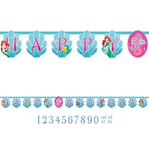 0013051411510 - AMSCAN DISNEY ARIEL BIRTHDAY CELEBRATION PARTY JUMBO ADD AN AGE CUSTOMIZABLE LETTER BANNER, 10 1/2', BLUE/PINK