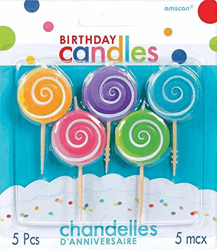 0013051416904 - PARTY TIME MOLDED LOLLIPOPS BIRTHDAY TOOTHPICK CANDLES, PACK OF 5, SKY BLUE,PINK,YELLOW,PUPLE,GREEN , 2.5 WAX, TOOTHPICK
